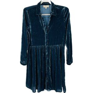 Anthropologie Moulinette Sours Velvet Button Down  Mini Shirt Dress Size XS